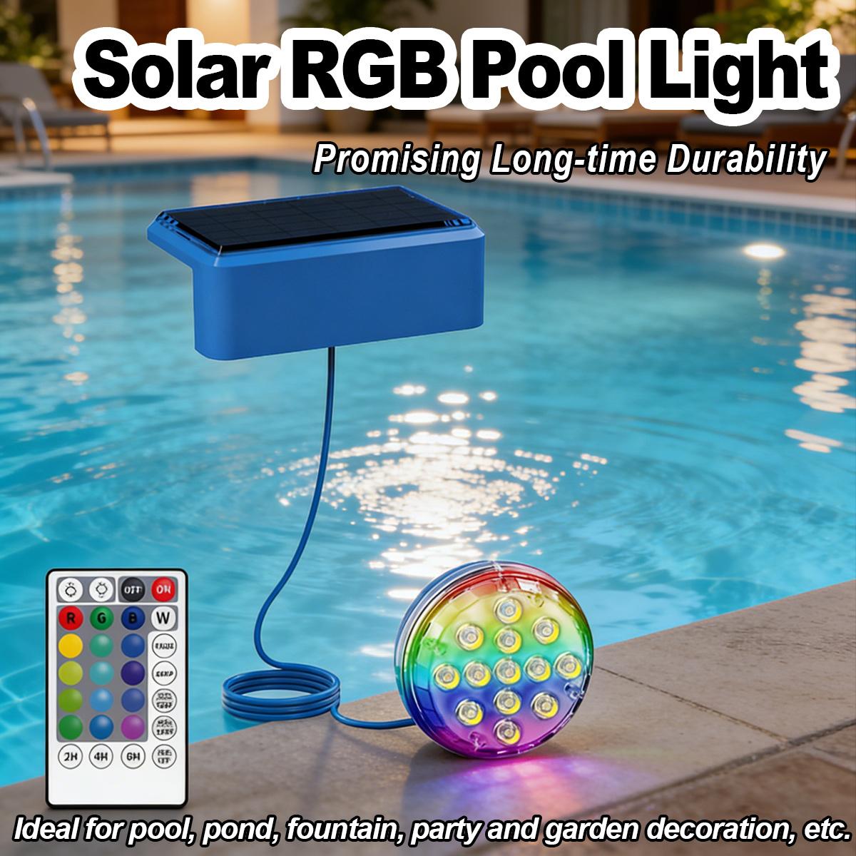 Pool Light Solar Rechargeable - Unterwasser-Solar-Poolleuchte mit Fernbedienung, LED RGB, wiederaufladbar,