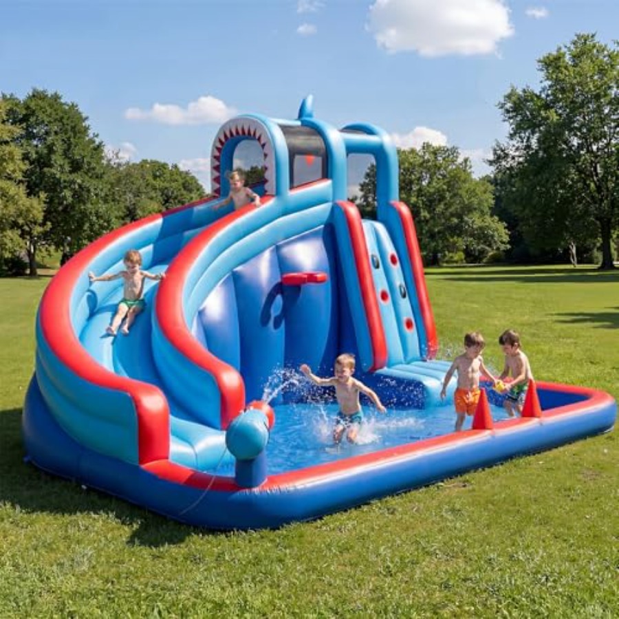 Water Slide Inflatable - Aufblasbare Wasserrutsche für Kinder mit 450W-Gebläse,