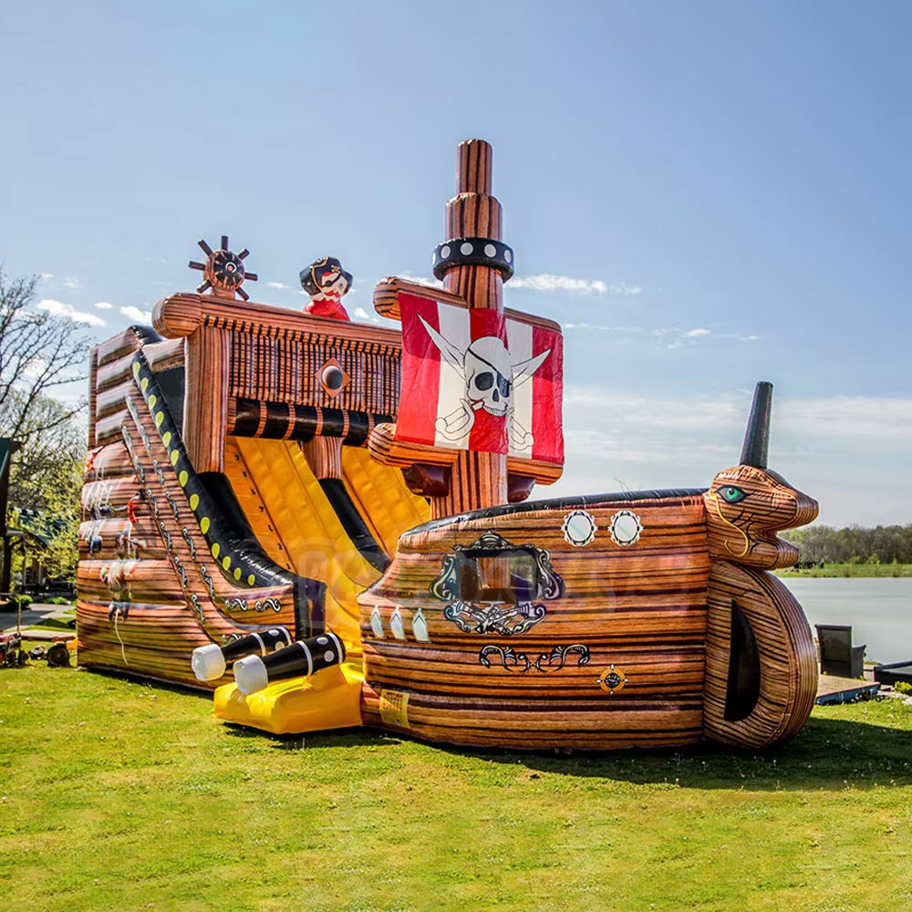 Water Slide Inflatable - Heißer Verkauf: Aufblasbare Piratenschiff-Wasserrutschen mit Wasserbecken,